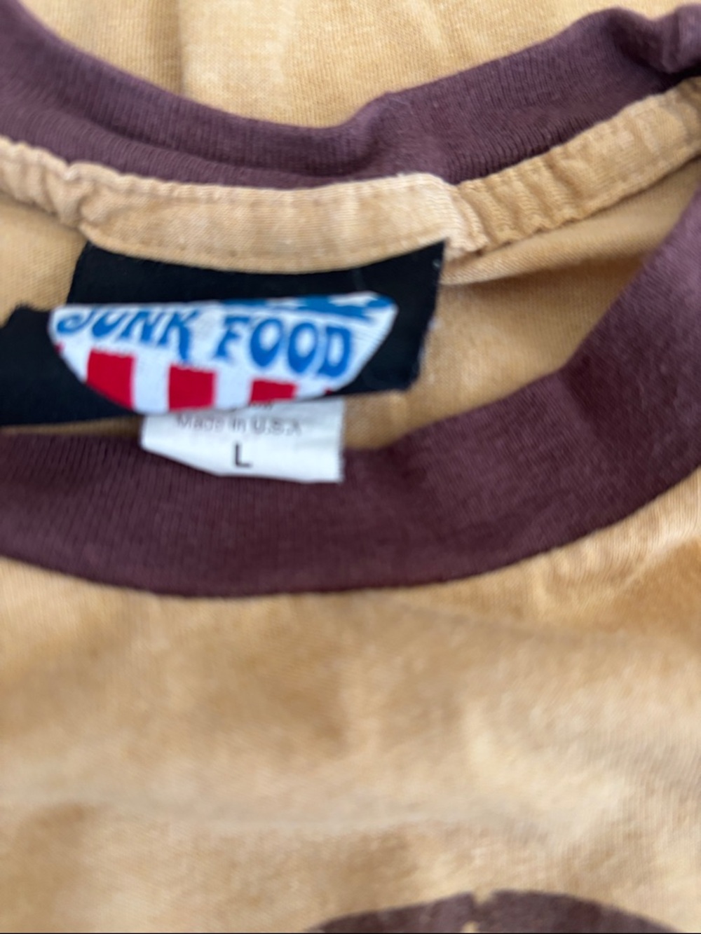 Junk Food Clothing Tan Tee with Brown Trim and Mighty Mouse Graphic size L - Picture 4 of 7